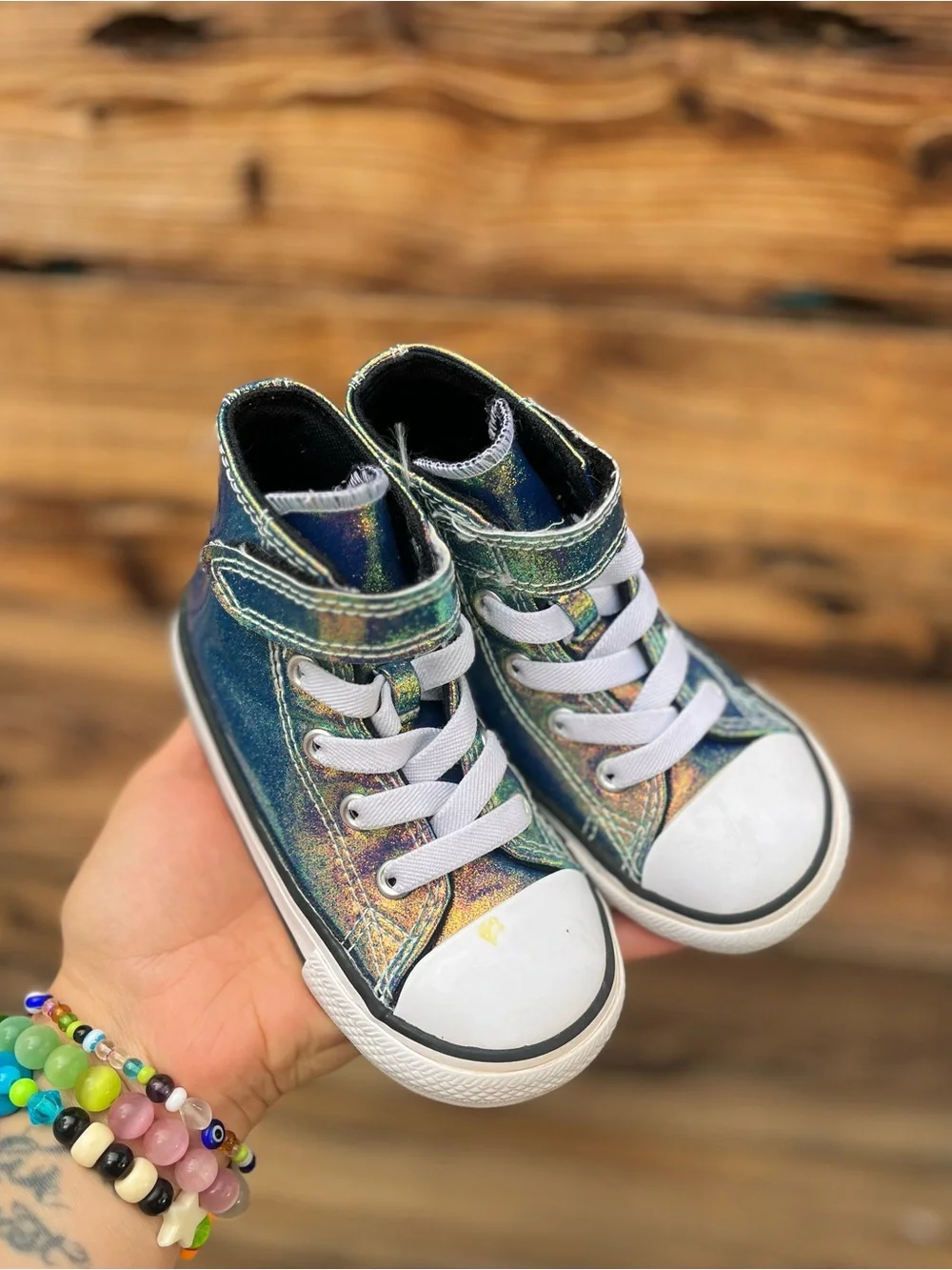 CONVERSE | Toddler Iridescent Metallic Rainbow High-Top Sneakers 7
